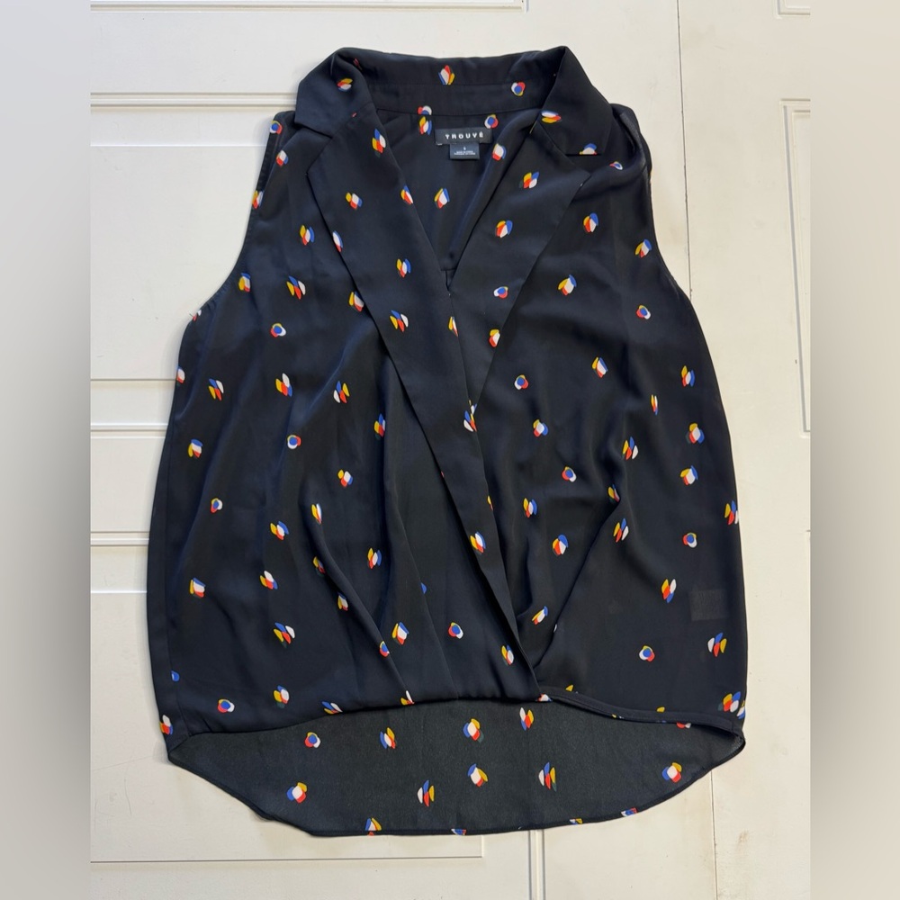 Trouve Women’s Size Small Semi Sheer Black Collared Blouse Top